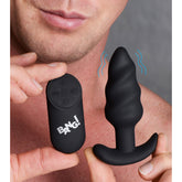 21X Remote Control Vibrating Silicone Swirl Butt Plug - Black